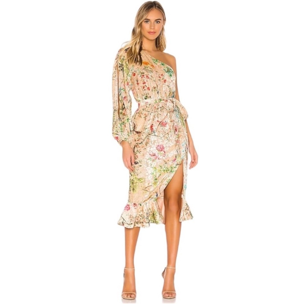 NWT HEMANT AND NANDITA Veena Dress in Nude Size Medium One Shoulder Formal